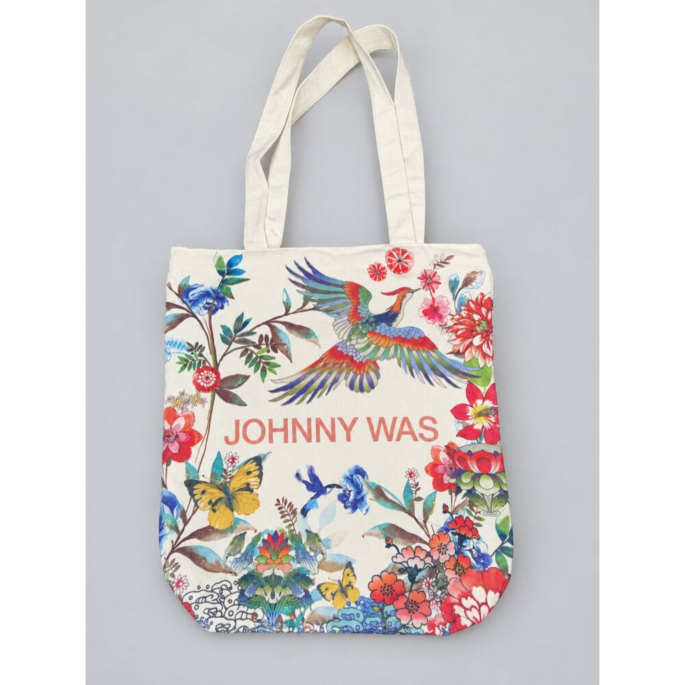 Johnny Was California Canvas Tote Bag Floral Bird Butterfly Print Shopper